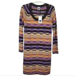 M Missoni NWT Long Sleeve Sweater Dress US 6 EU42 Multi Color Wool Blend 3D Knit